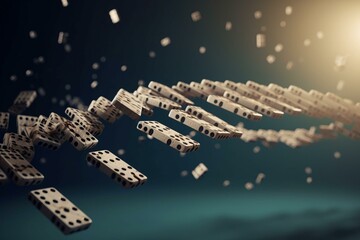 Chain reaction of falling dominos. Generative AI