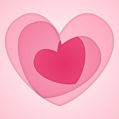 Valentine's day pink heart layers vector background in paper cut style