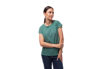 young brunette woman feels confident and successful