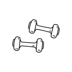 Dumbbells isolated on white background. Sports equipment. Vector hand-drawn illustration in doodle style. Perfect for logo, decorations, various designs. Healthy lifestyle.