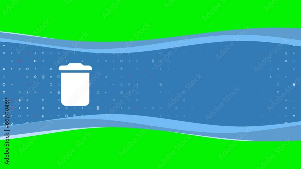 Aufkleber animation of blue banner waves movement with white trash symbol on the left. on the background there