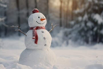 christmas snowman on the snow in winter weather