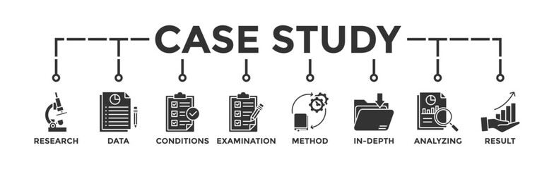 Fototapeta na wymiar Case study banner web icon vector illustration concept with icon of research, data, conditions, examination, method, in-depth, analyzing, and result
