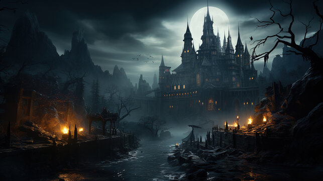 Dramatic A Haunting Gothic Horror of an Abandoned Mansion Foggy Dark Background