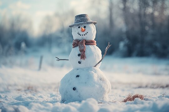 christmas snowman in the snow