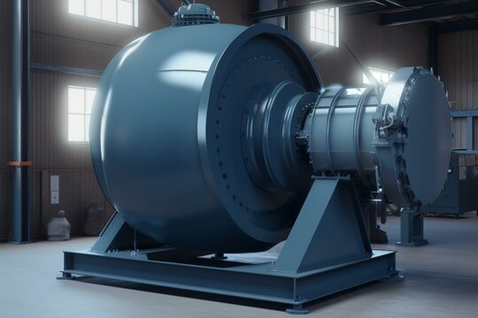 A depiction of an industrial ball mill used for grinding and blending materials for various applications. Generative AI