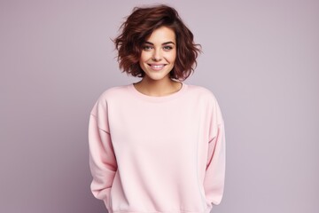 Obraz premium Stylish Woman in a Vibrant Sweater Exuding Confidence and Positivity