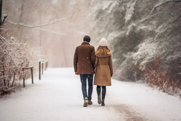 Snowy Day Romance: Couple's Intimate Walk