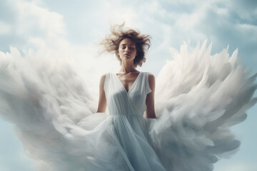 Heavenly Angel: Woman Soaring on a Cloud