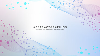 Modern science background with lines, dots and hexagons. Wave flow abstract background. Molecular structure for medical, technology, chemistry, science. Vector illustration
