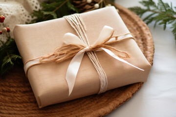Fototapeta na wymiar Natural Elements: Festive Gift Wrapping