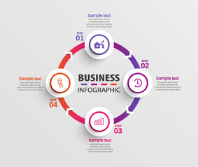Creative business infographic template with icons and 4 steps. Can be used for workflow layout, diagram, annual report, web design