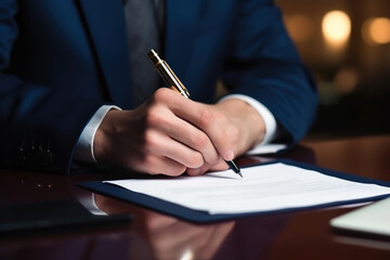 Corporate Executive Signing Vital Agreement Using Exquisite Fountain Pen