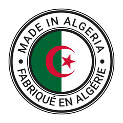 Made In Algeria round stamp sticker with Flag vector illustration