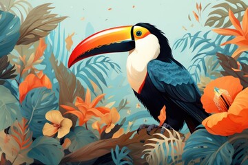 Naklejka premium Vibrant Tropical Bird Perched on Tree Branch