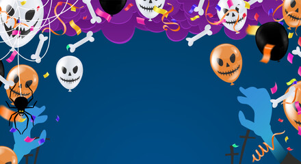 Holiday Halloween. on night sky background. party balloons graveyard. Vector illustration
