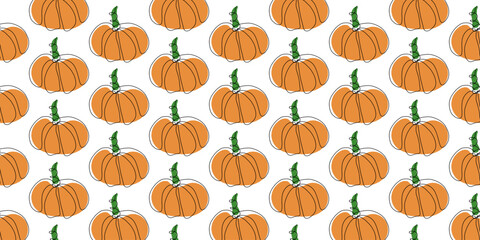 One Line Pumpkin seamless pattern on white background