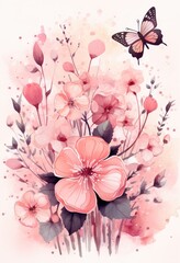 Pink Blossoms and Fluttering Wings