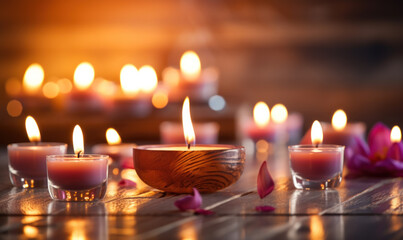 candles on the background of yoga and meditation classes