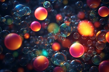 Vibrant bubbles on dark backdrop - digital artwork's abstract background idea. Generative AI