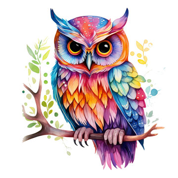 watercolor colorful cute owls