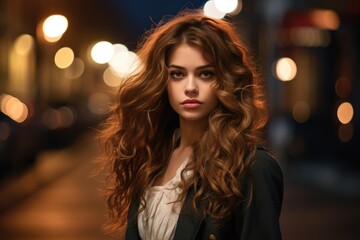 Fototapeta premium Woman Standing on Night Street