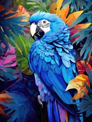 Obraz premium A Majestic Blue Parrot Perched on a Tall Tree Branch