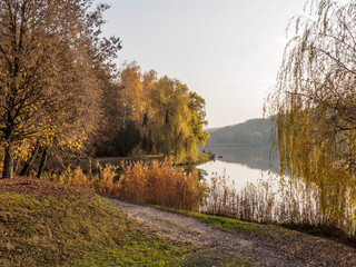 autumn landscape with a lake and trees