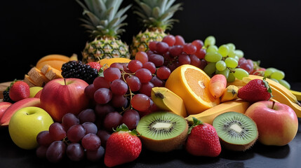 Fresh Ripe Delicious Colorful Assorted Fruits As Background