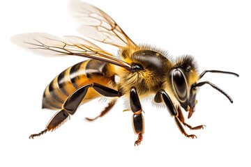 Close-up of a bee isolated on a transparent background. - obrazy, fototapety, plakaty