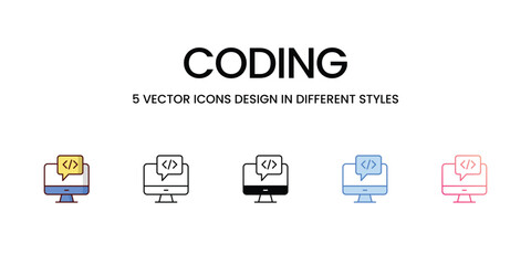 Fototapeta na wymiar Coding icons set, colorline, glyph, outline, gradinet line, icon vector stock illustration isolate white background.