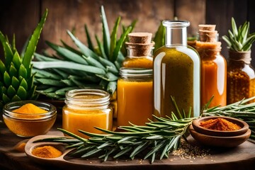 Aloe vera, himalayan salt, peppermint, rosemary, turmeric, and honey are all natural components in this glass bottle of homemade skin care and body scrubs