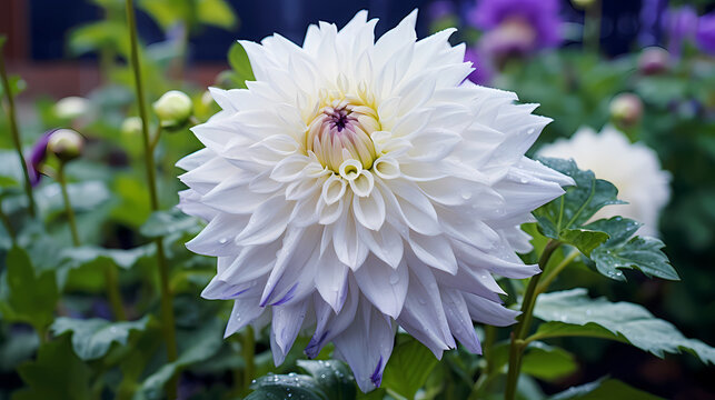 White dahlias blooming in the garden background wallpaper poster PPT