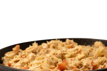 Tasty pilaf with chicken as background.
