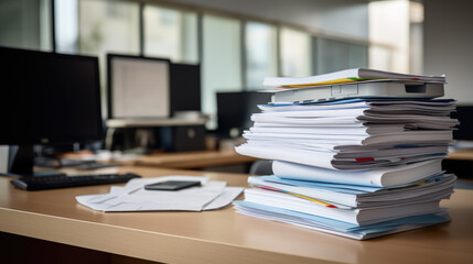 Stack of documents on the office desk. - obrazy, fototapety, plakaty