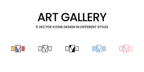 Art gallery icons set, colorline, glyph, outline, gradinet line, icon vector stock illustration isolate white background.