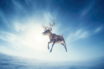 Obraz na płótnie Canvas Majestic Reindeer Flying Amidst Snowflakes