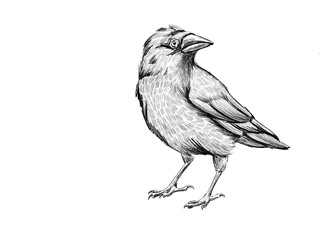 black raven bird in pencil style 