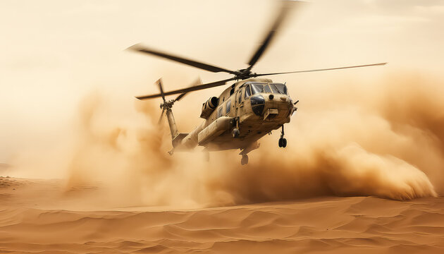 Peacekeepers' helicopter lands in the desert
