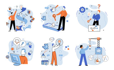 Startup idea. Vector illustration. Entrepreneurs need to outline steps, set milestones, and allocate resources effectively to bring their ideto fruition Project management skills are crucial