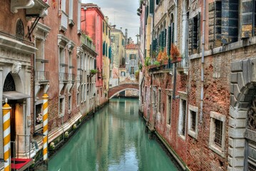 Fototapeta na wymiar Venice, Italy Canal Hotel Intrance