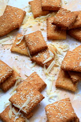 Homemade cheese cookies with sesame on a plate