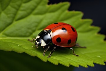Macro photo of Ladybug in the green grass. Macro bugs and insects