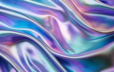 Iridescent fabric background. Shiny silk or satin fabric. Mother of pearl texture, multicolored.