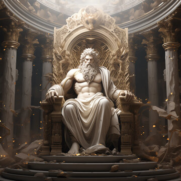 Zeus sits on his throne