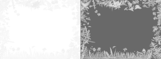 Frostwork,  snow frost , frozen ice crystals frame on transparent background, frame border