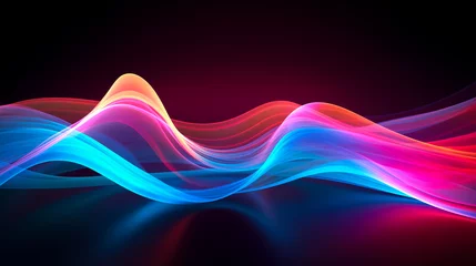 Fotobehang 静寂の中の光〜青と赤の美しい発光波状ライン © WATA3