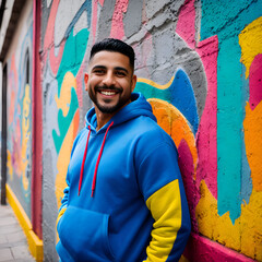 Obraz premium Latino man in blue hoodie