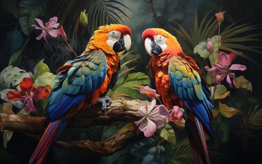 Exceptionally beautiful wall-hanging paintings, featuring a combination of animals, plants, flowers, and abstract elements. Created by AI