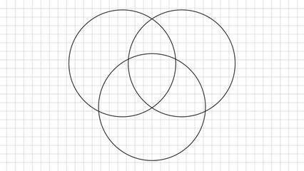 Triple Venn Diagram, Graph white chart animation with overlapping circles, grid lines background, maths paper, 4K